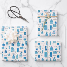 Cute Blue Skincare Cosmetic Pattern  Geschenkpapier Set