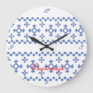 Cute Blue Snowflakes Pattern Thunder_Cove Große Wanduhr