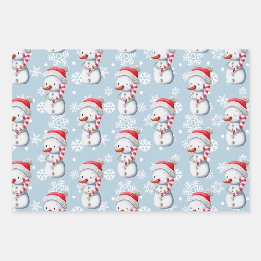 Cute Blue Snowman Snowflakes Christmas  Geschenkpapier Set (Vorderseite)