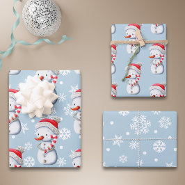 Cute Blue Snowman Snowflakes Christmas Geschenkpapier Set
