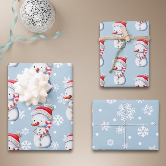 Cute Blue Snowman Snowflakes Christmas  Geschenkpapier Set