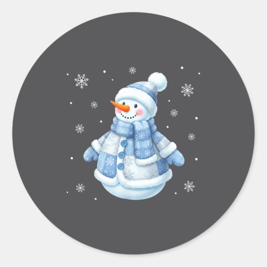 Cute Blue Snowman With Snowflakes Winter Christmas Runder Aufkleber (Vorderseite)