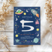 Cute Blue Space Alien Monster Boys Birthday Einladung