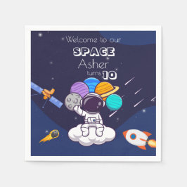 Cute Blue Space Astronaut Personalize Birthday Boy Serviette