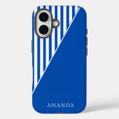 Cute Blue Striped Personalized Name Case-Mate iPhone Hülle (Rückseite)