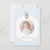 Cute Blue Teddy Bear Baby Boy Shower Photo Dankeskarte (Vorderseite)