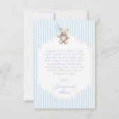 Cute Blue Teddy Bear Baby Boy Shower Photo Dankeskarte (Rückseite)