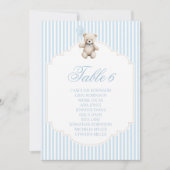 Cute Blue Teddy Bear Balloon Baby Boy Table Number (Vorderseite)