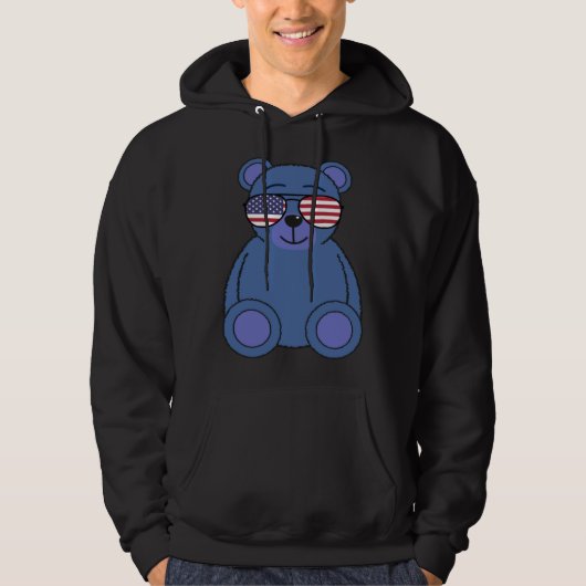 Cute Blue Teddy Bear Sunglasses 4th of July Men Wo Hoodie (Vorderseite)