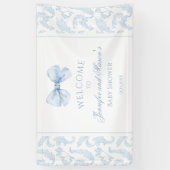 Cute Blue Toile Bow Baby Boy Shower Welcome Banner (Vertikal)