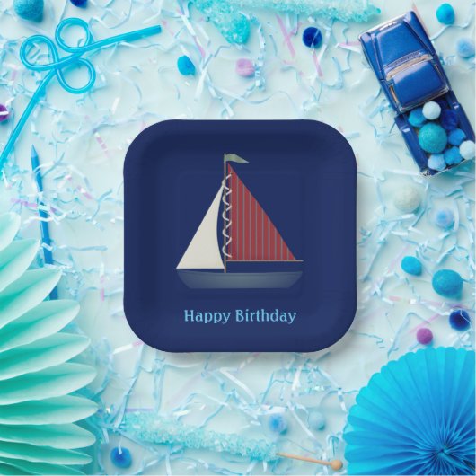 Cute Blue Toy Sailboat Pappteller (Party)