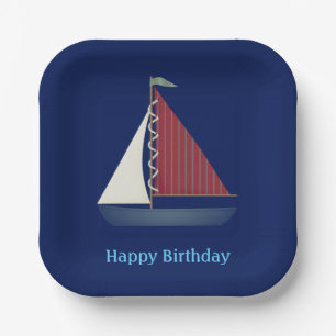 Cute Blue Toy Sailboat Pappteller