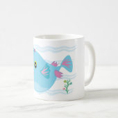 Cute Blue Tropical Fish Pink Fins Kaffeetasse (VorderseiteRechts)
