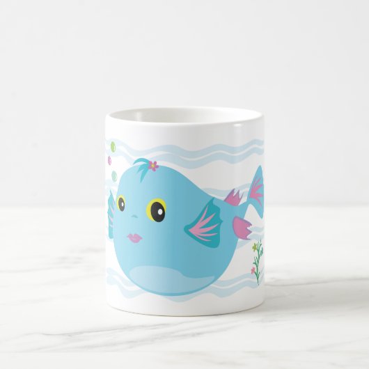 Cute Blue Tropical Fish Pink Fins Kaffeetasse (Mittel)