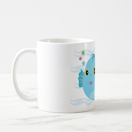 Cute Blue Tropical Fish Pink Fins Kaffeetasse (Links)
