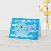 Cute Blue Tropical Fish Pink Fins Karte (Gelbe Blume)
