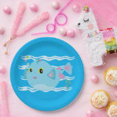 Cute Blue Tropical Fish Pink Fins Pappteller (Party)