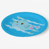 Cute Blue Tropical Fish Pink Fins Pappteller (Schrägansicht)