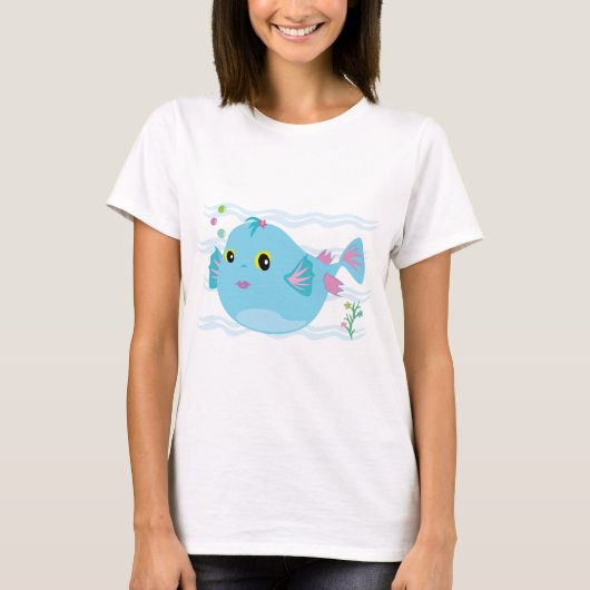 Cute Blue Tropical Fish Pink Fins T-Shirt (Vorderseite)