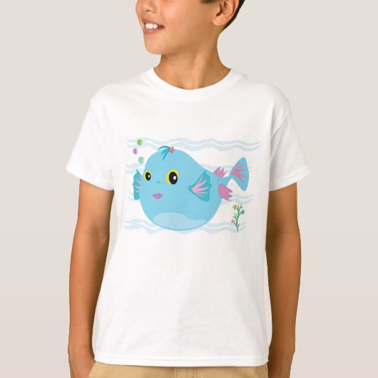 Cute Blue Tropical Fish Pink Fins T-Shirt (Vorderseite)