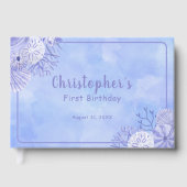 Cute Blue Under The Sea Boy's First Birthday Gästebuch (Vorderseite)