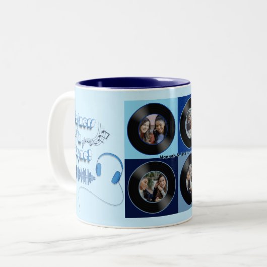 Cute Blue Vinyl Music Best Friend Photo Gift  Zweifarbige Tasse (Vorderseite Links)