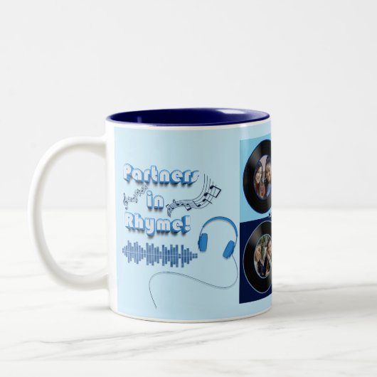 Cute Blue Vinyl Music Best Friend Photo Gift  Zweifarbige Tasse (Links)