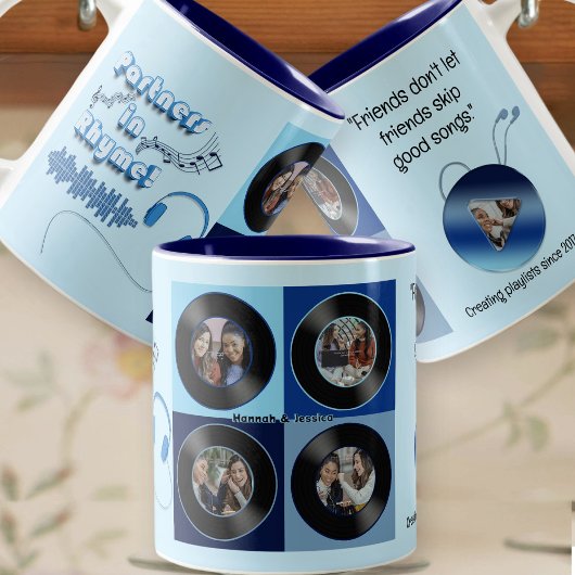 Cute Blue Vinyl Music Best Friend Photo Gift  Zweifarbige Tasse