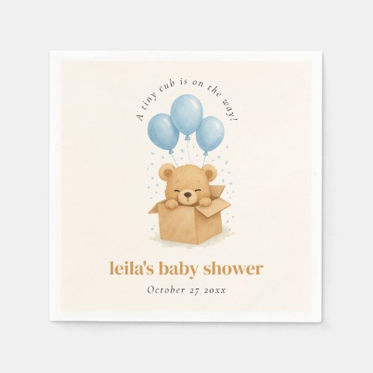 Cute Blue Watercolor Balloon Bear Boy Baby Shower Serviette (Vorderseite)