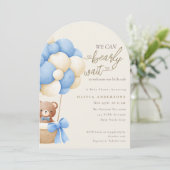 Cute Blue We can Bearly Wait Baby Shower Einladung (Stehend Vorderseite)
