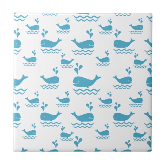 Cute Blue Whale Seamless Ocean Pattern (1) Fliese (Vorderseite)