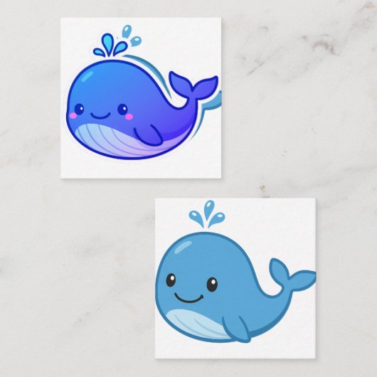 Cute Blue Whale Sticker Quadratische Visitenkarte (Vorne/Hinten)