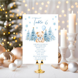 Cute Blue Winter Teddy Bear Baby Boy Table Number