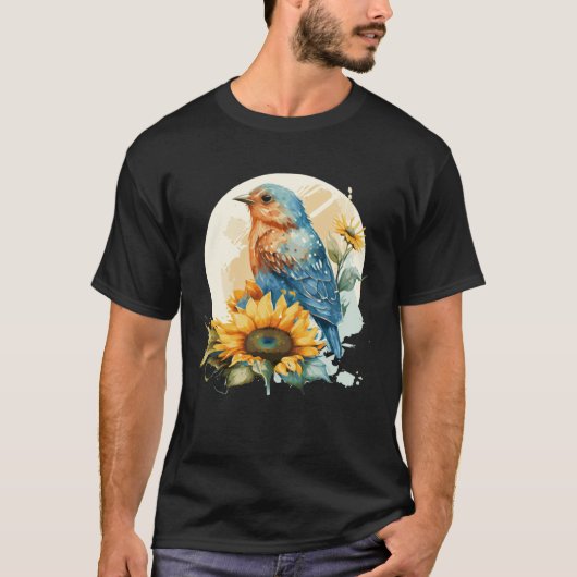 Cute Bluebird Sunflower Birding Bird T-Shirt (Vorderseite)
