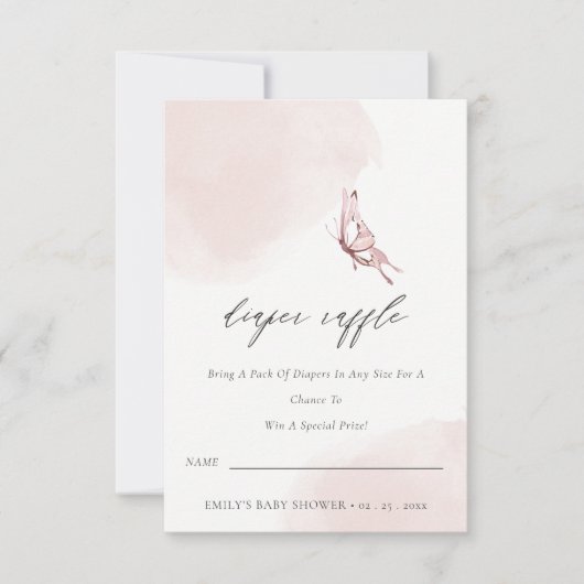 Cute Blush Butterfly Diaper Raffle Baby Shower Einladung (Vorderseite)