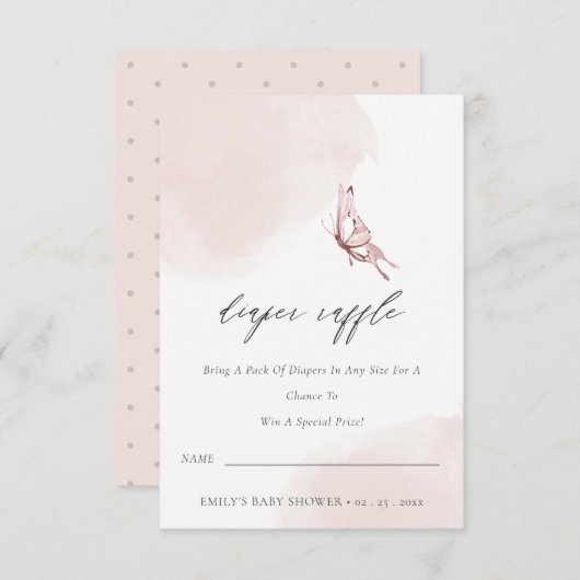 Cute Blush Butterfly Diaper Raffle Baby Shower Einladung (Vorne/Hinten)