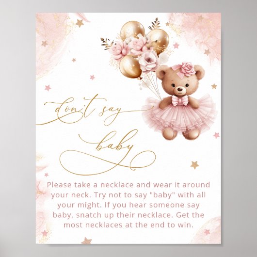 Cute Blush Pink Teddy Bear Don't Say Baby Game  Po Poster (Vorne)
