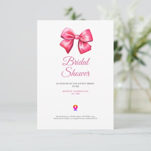 cute blush pinky bow bridal shower invitation dankeskarte (Stehend Vorderseite)