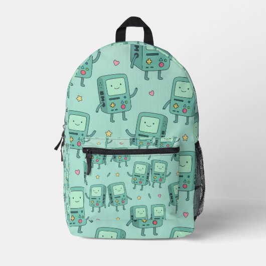 Cute BMO-Inspired Kawaii Mint Blue Backpack Bedruckter Rucksack (Vorderseite)