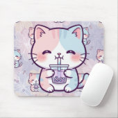 Cute Boba Tea Kitten Mousepad - Aesthetic Pastel F (Mit Mouse)
