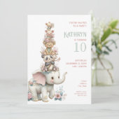Cute Boho Animal Birthday Party Einladung (Stehend Vorderseite)