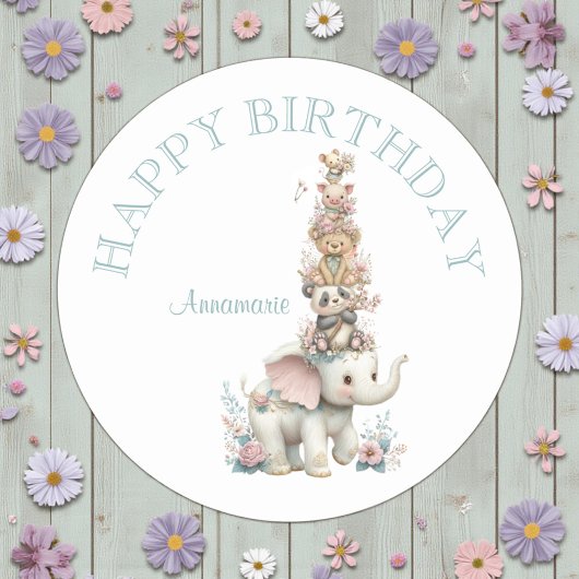 Cute Boho Animal Birthday Party Runder Aufkleber