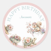 Cute Boho Animal Birthday Party Runder Aufkleber (Vorderseite)