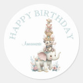 Cute Boho Animal Birthday Party Runder Aufkleber (Vorderseite)