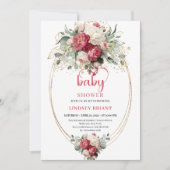 Cute Boho Burgundy Blush Greenery Gold Floral Baby Einladung (Vorderseite)