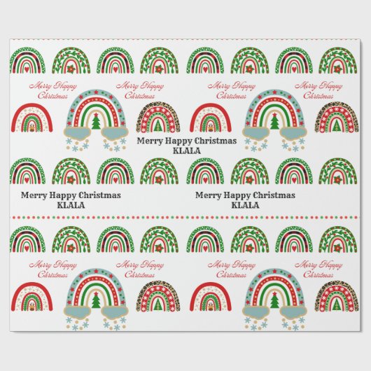 Cute Boho Christmas Rainbow Plaid Leopard Holiday Geschenkpapier (Flach)
