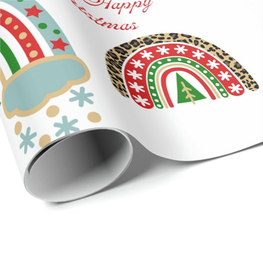 Cute Boho Christmas Rainbow Plaid Leopard Holiday Geschenkpapier (Rolleneckpunkt)