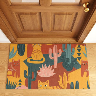 Cute Boho Desert Cats Cactus Succulent Pattern Fußmatte