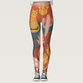 Cute Boho Desert Cats Cactus Succulent Pattern Leggings (Vorderseite)