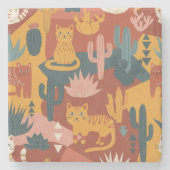 Cute Boho Desert Cats Cactus Succulent Pattern Steinuntersetzer (Vorderseite)